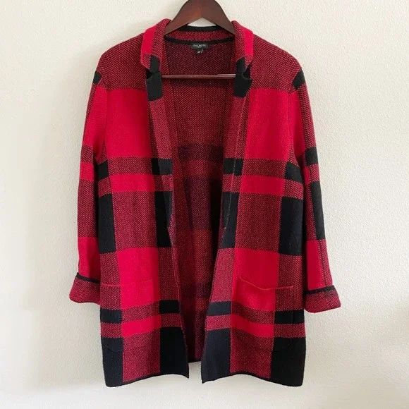 SOLD - Talbots Plaid Cotton Blend Notch Collar Sweater Jacket - Picture 2 of 7